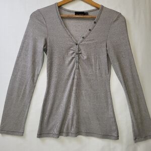 The Limited Y2K Metallic Silver Henley Long Sleeve Women's Size Medium Cyberpunk